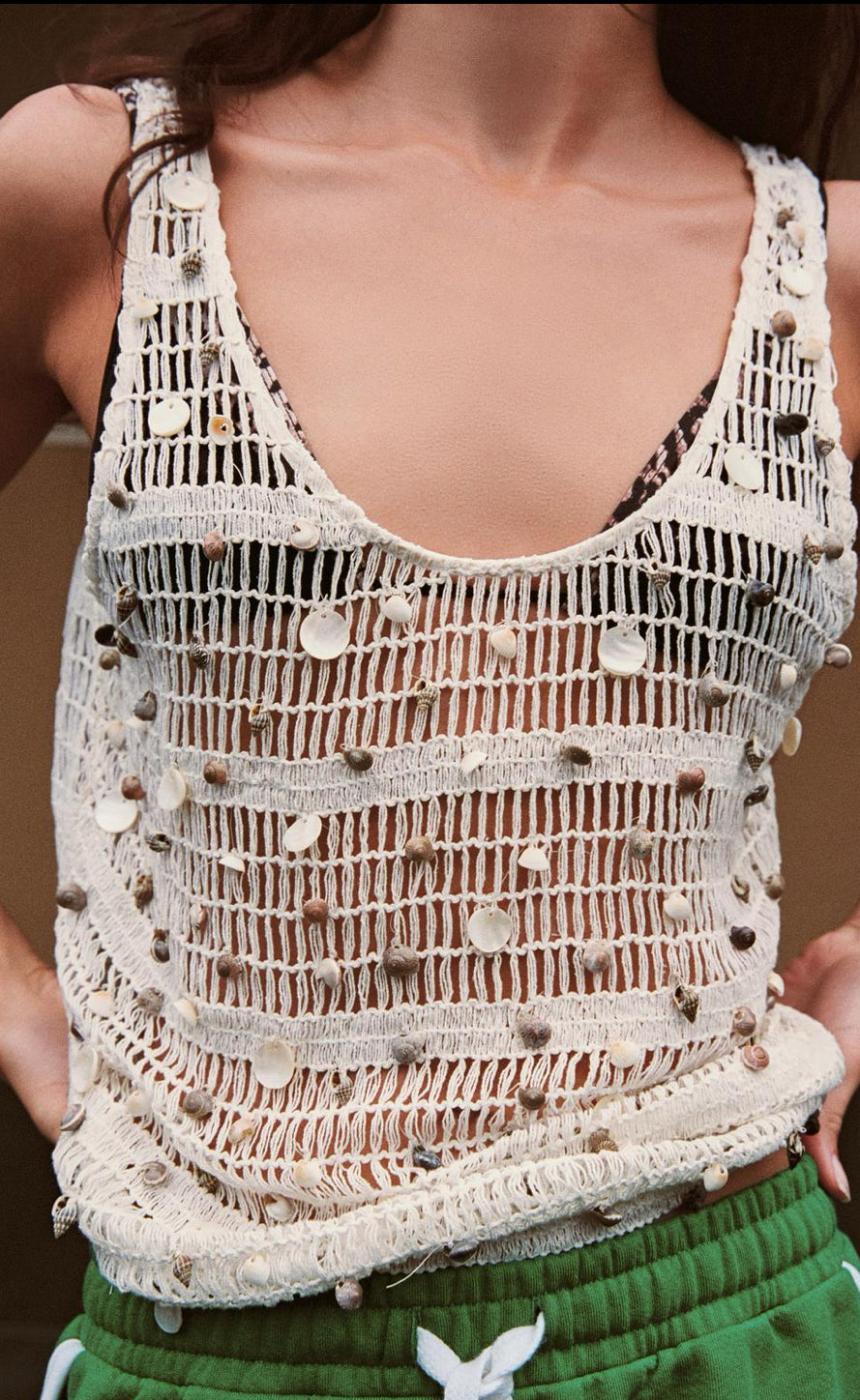 ZARA Mesh Seashell Top