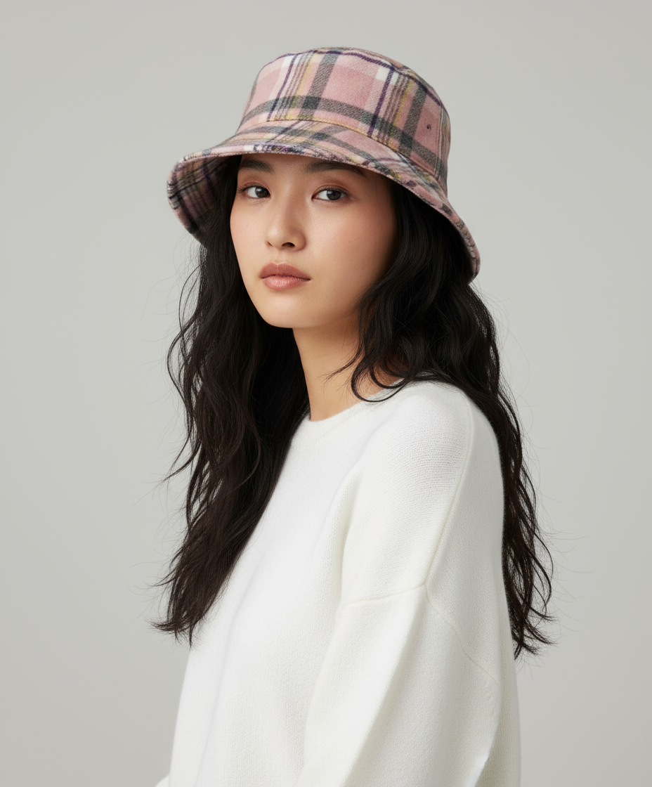 Nine West Reversible Plaid/Faux Fur Bucket Hat