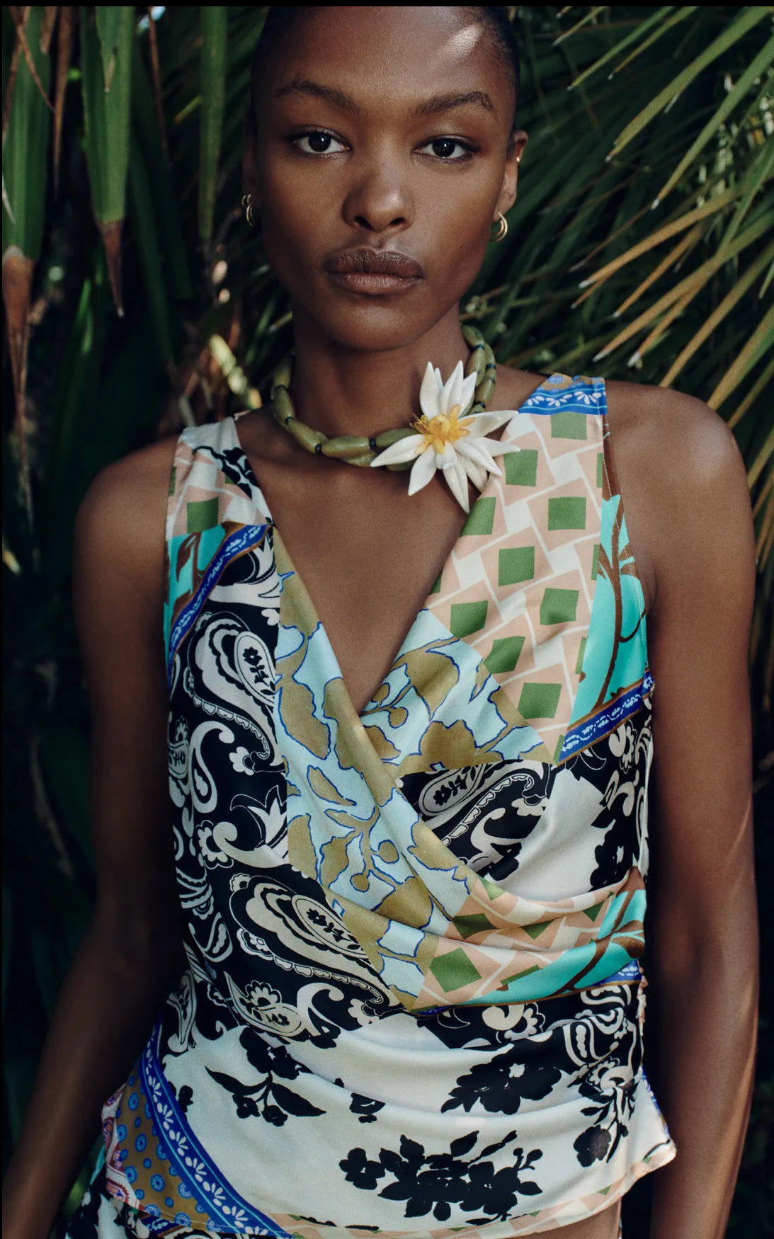 ZARA Patchwork Print Satin Top