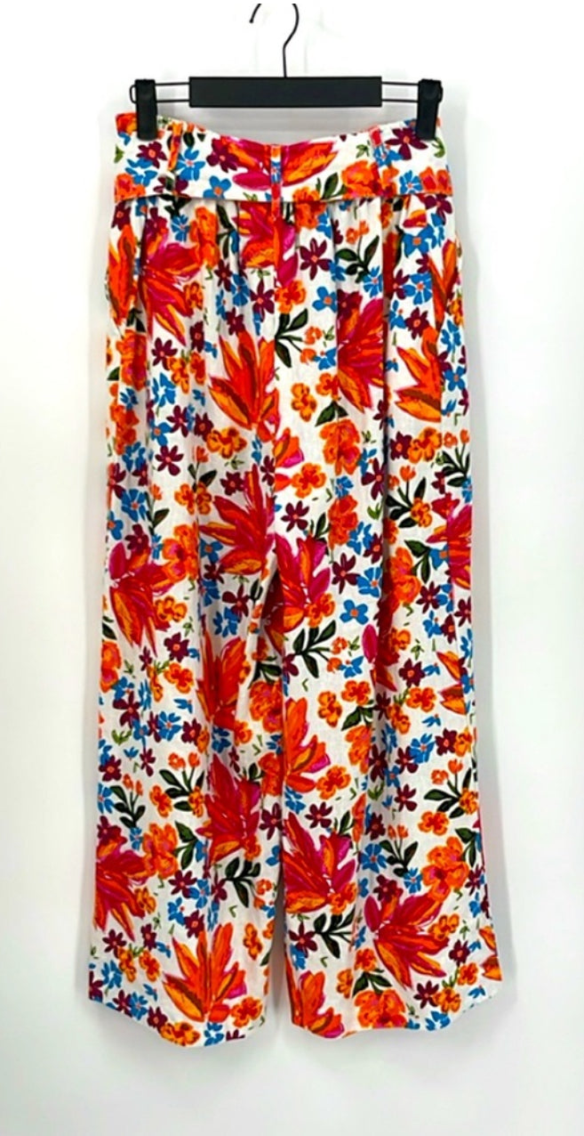 JOIE Floral Cropped Wide Leg Linen Blend Pants