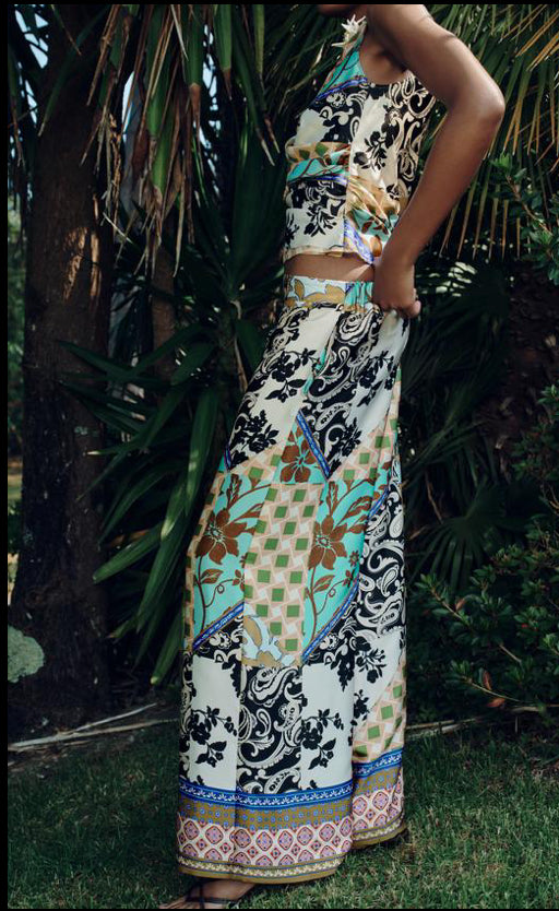 ZARA Patchwork Print Satin Trousers