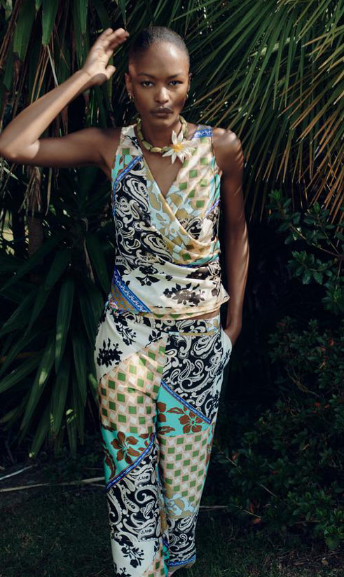 ZARA Patchwork Print Satin Trousers