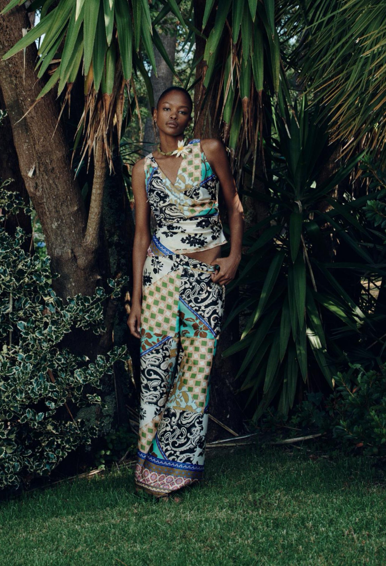 ZARA Patchwork Print Satin Trousers