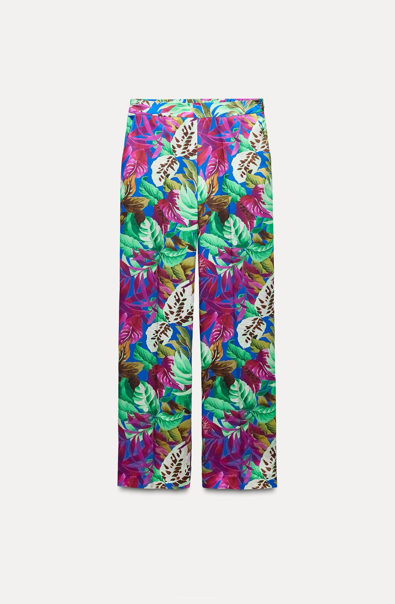 ZARA Satin Effect Tropical Print Pants