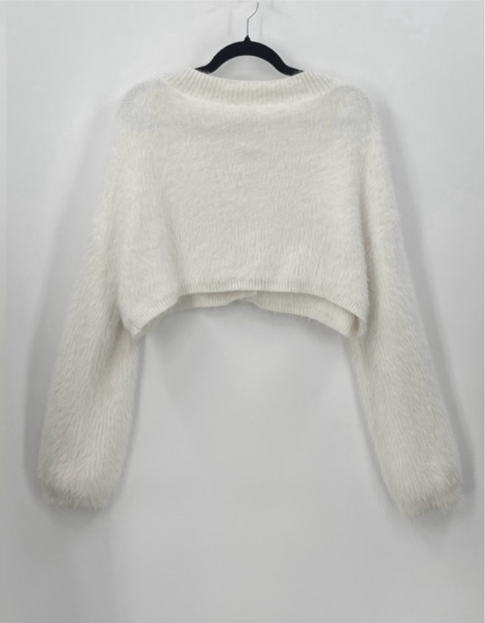CIDER Solid Fluffy Crop Cardigan