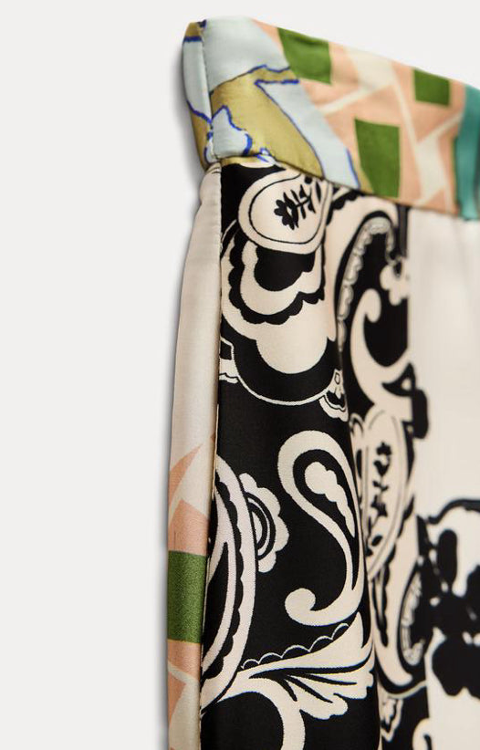 ZARA Patchwork Print Satin Trousers