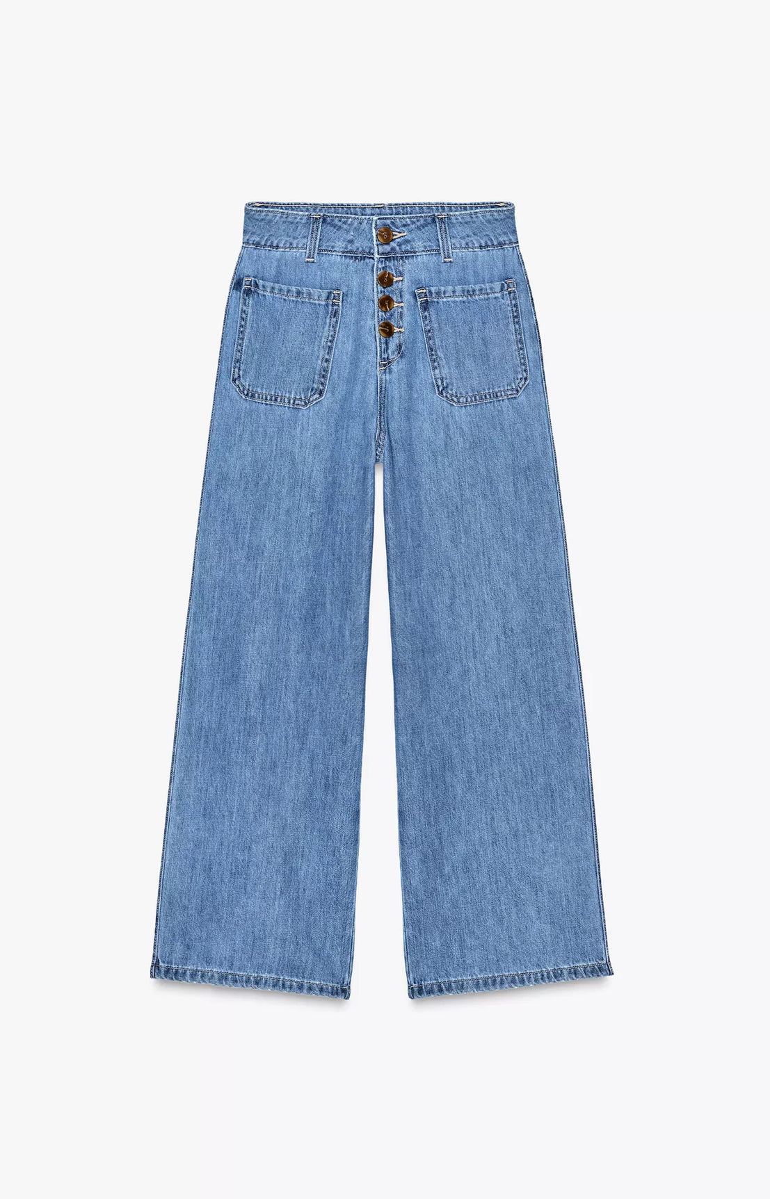 ZARA Z1975 High Rise Button Cropped Culotte Jeans