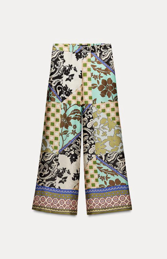 ZARA Patchwork Print Satin Trousers