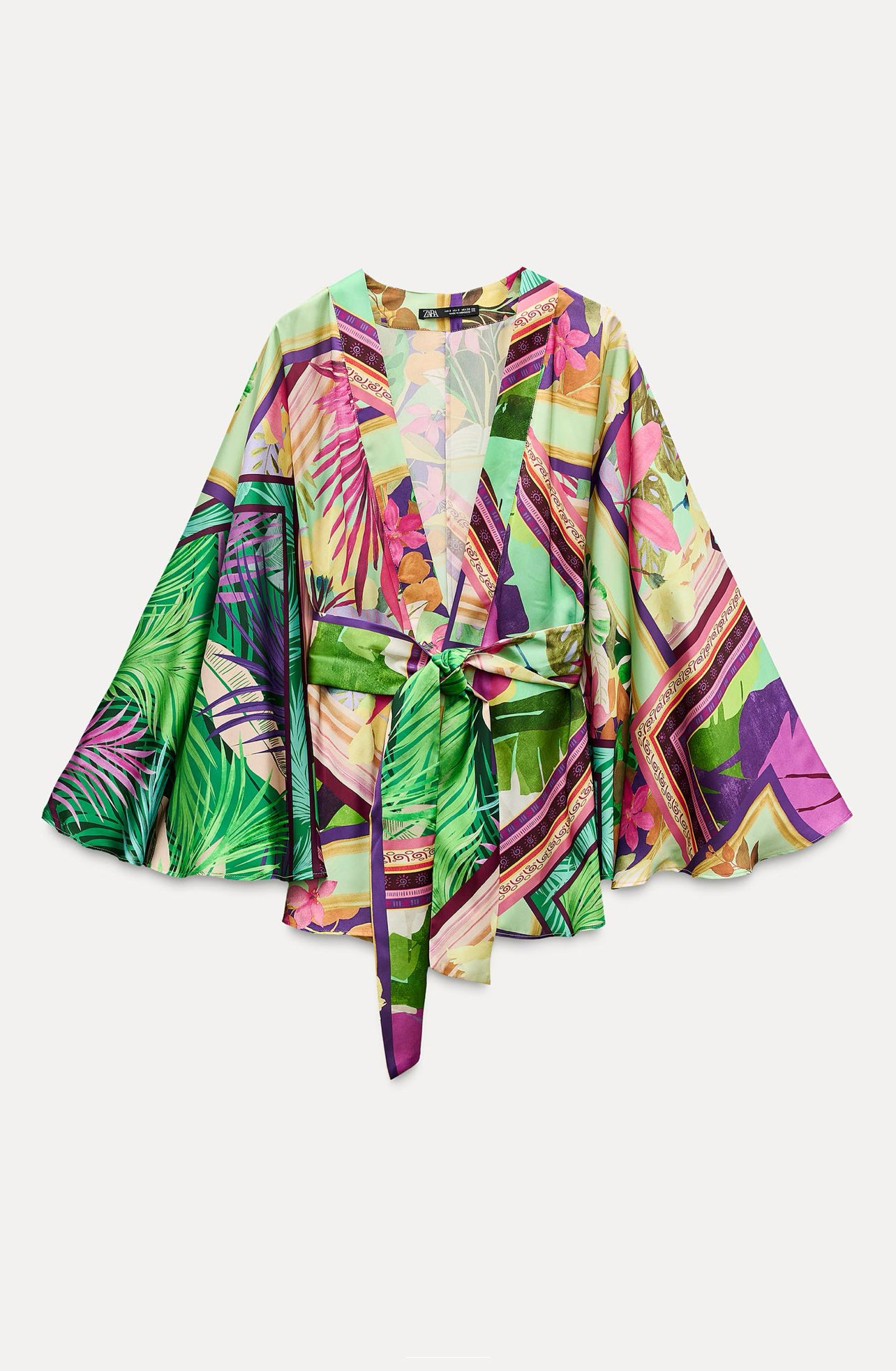 ZARA Satin Effect Tropical Print Kimono