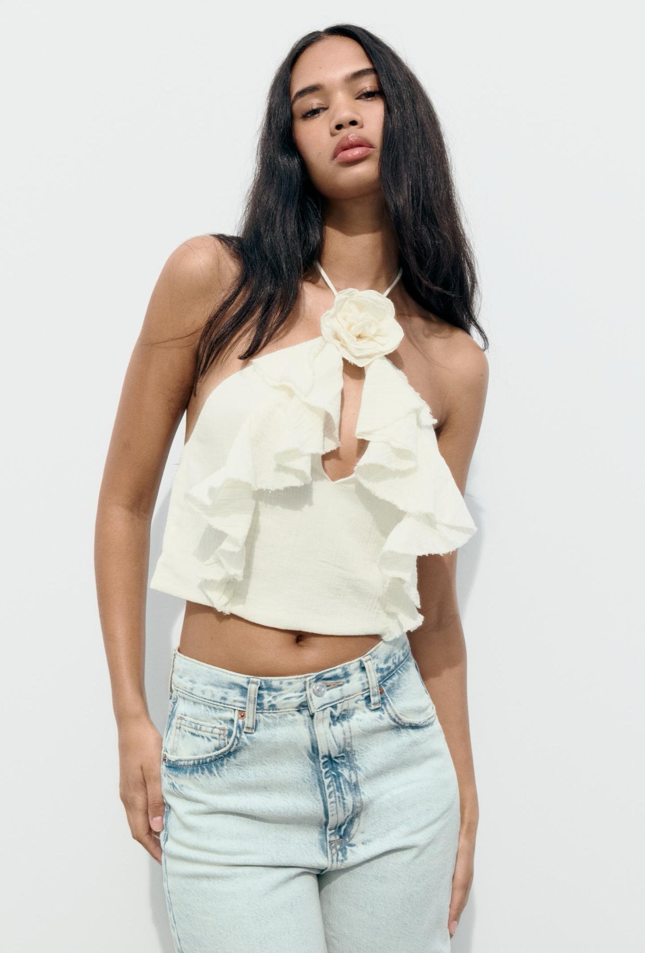 ZARA Floral Cotton Gauze Top