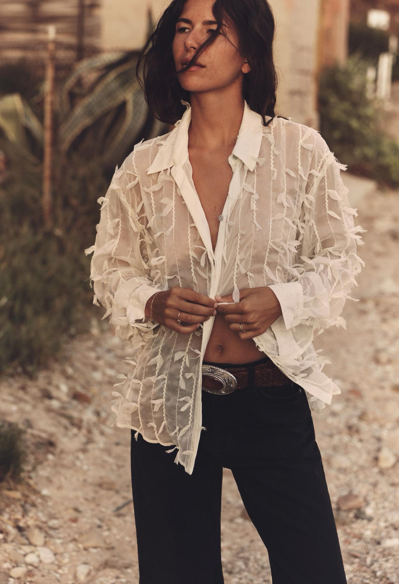 ZARA Fringed Semi-Sheer Shirt
