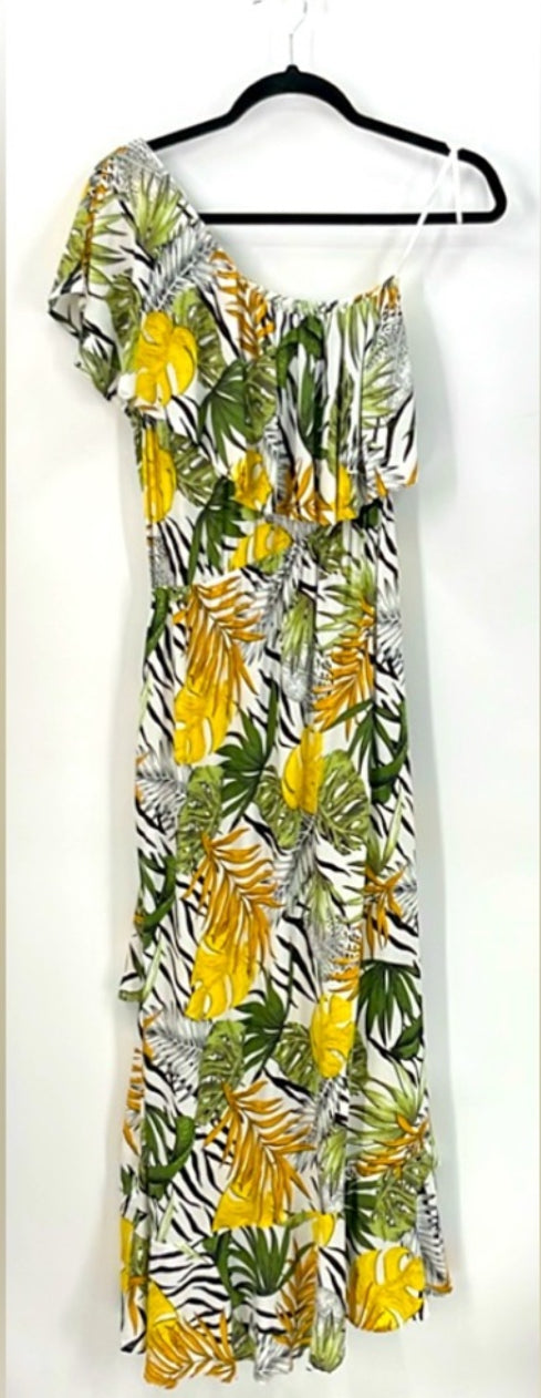 ABEL THE LABEL Tropical Print One Shoulder Dress