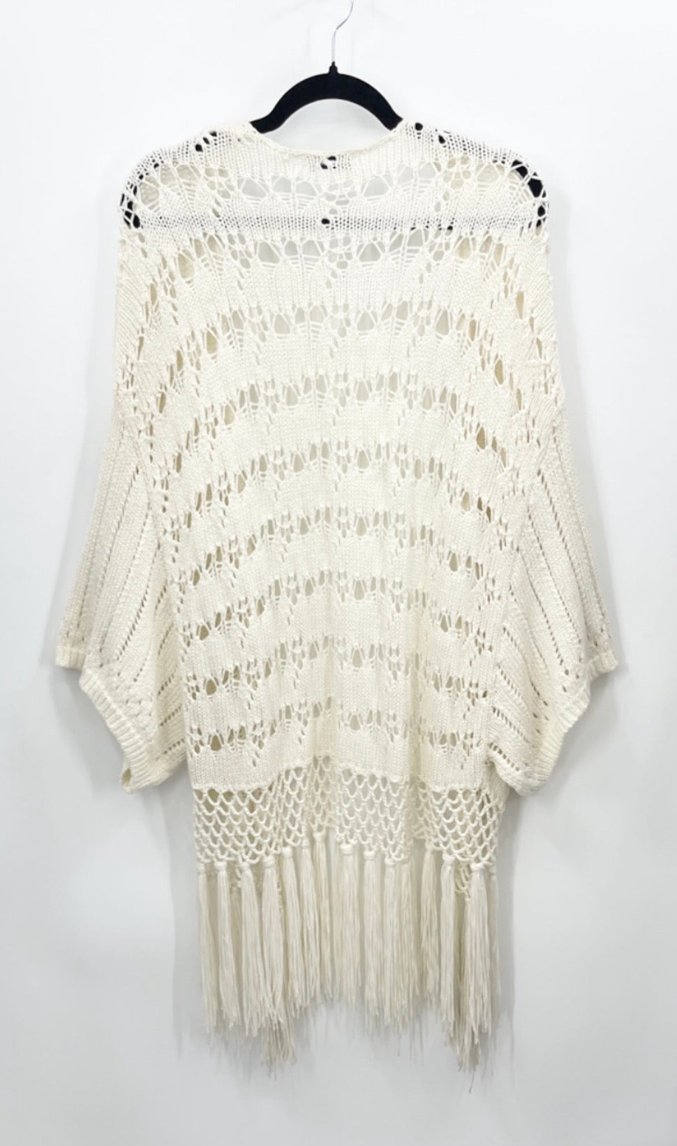 JACKSON ROWE Crochet Fringe Kimono Cardigan - Cream