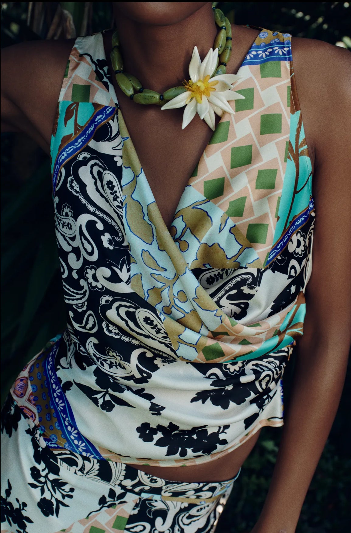 ZARA Patchwork Print Satin Top