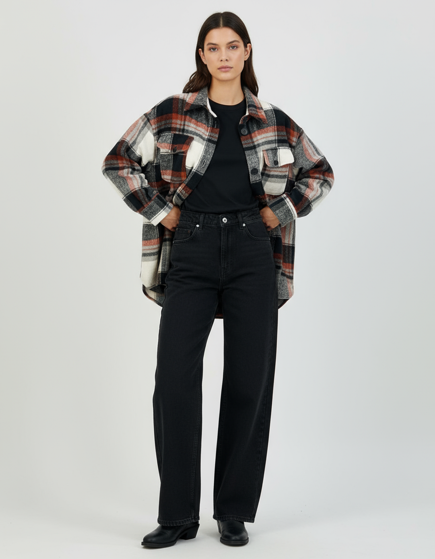 PAPA VANCOUVER Plaid Oversized Long Shacket