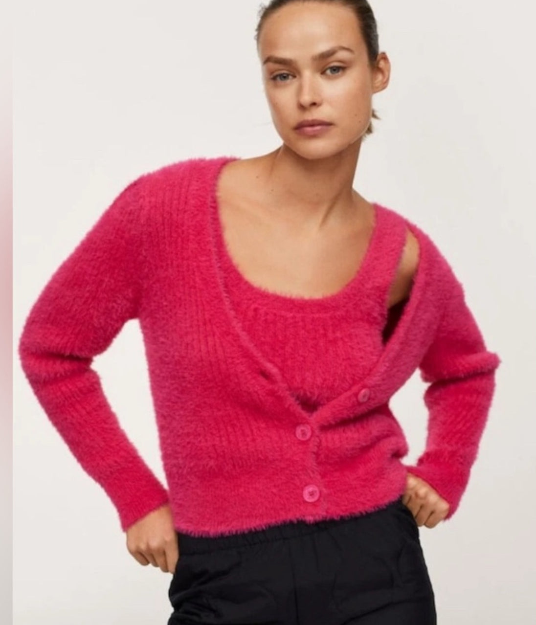 MANGO Fuzzy Knit Cardigan