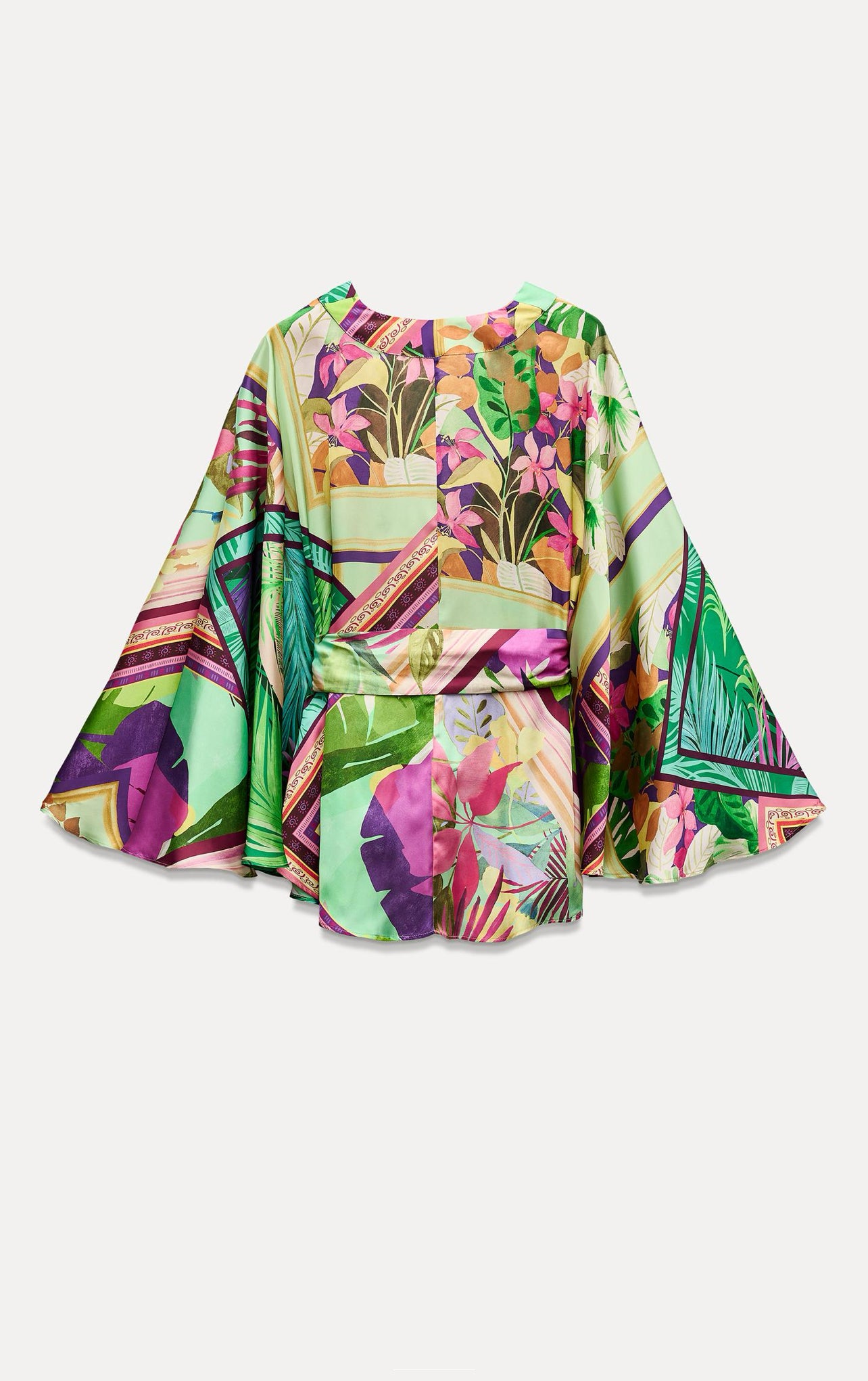 ZARA Satin Effect Tropical Print Kimono
