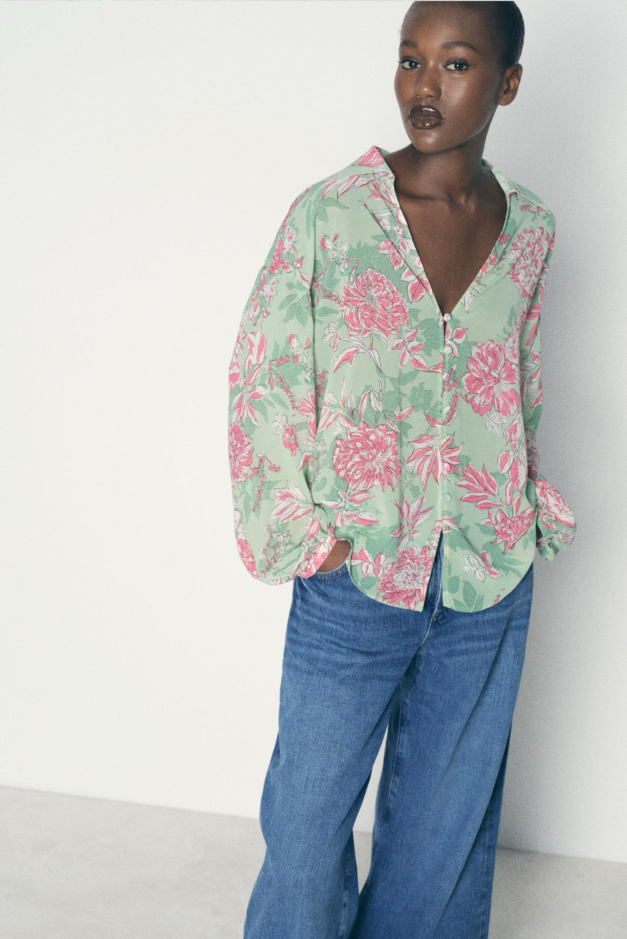 ZARA Floral Oversized Print Shirt