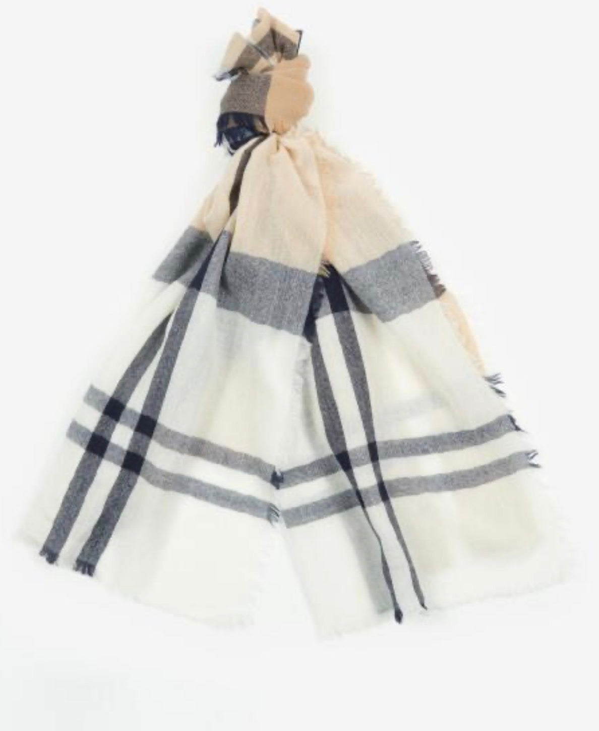 BARBOUR Lawers Tartan Scarf 100% Lambswool Hessian Navy