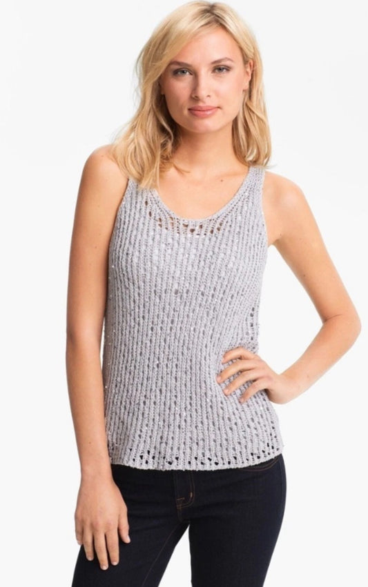 Eileen Fisher Silver Sequined Chain Mail
Knit Tank