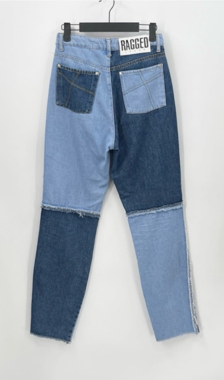THE RAGGED PRIEST Equilibrium High-Rise Patchwork Quarter Panel Jeans