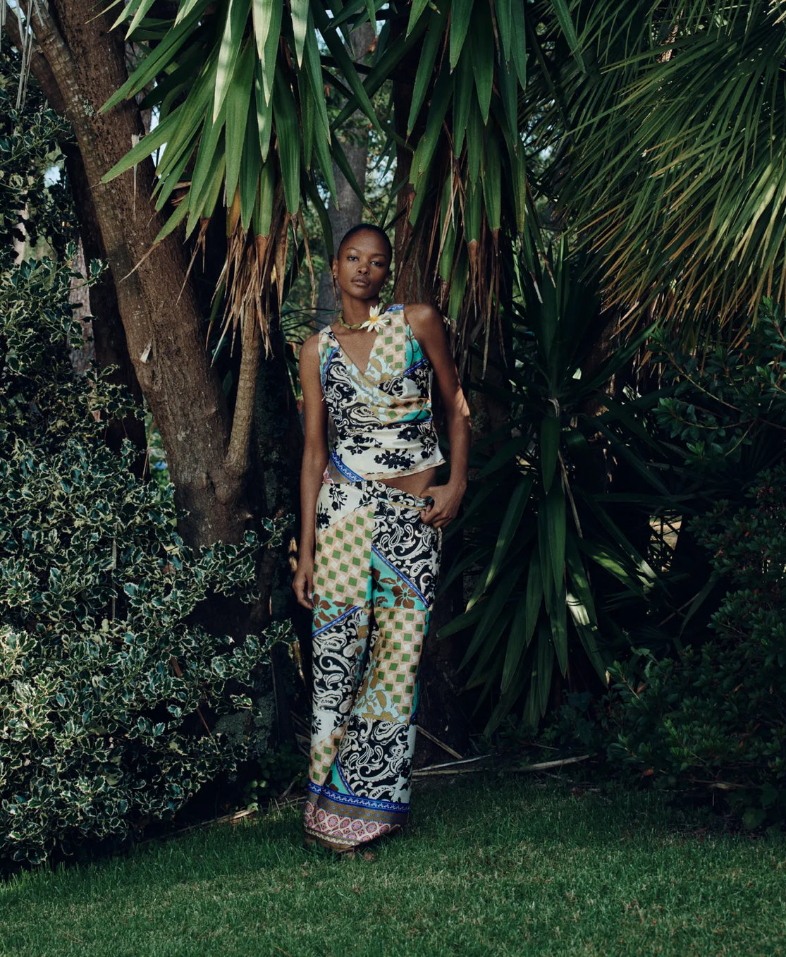 ZARA Patchwork Print Satin Top