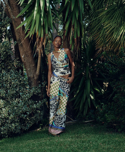 ZARA Patchwork Print Satin Top