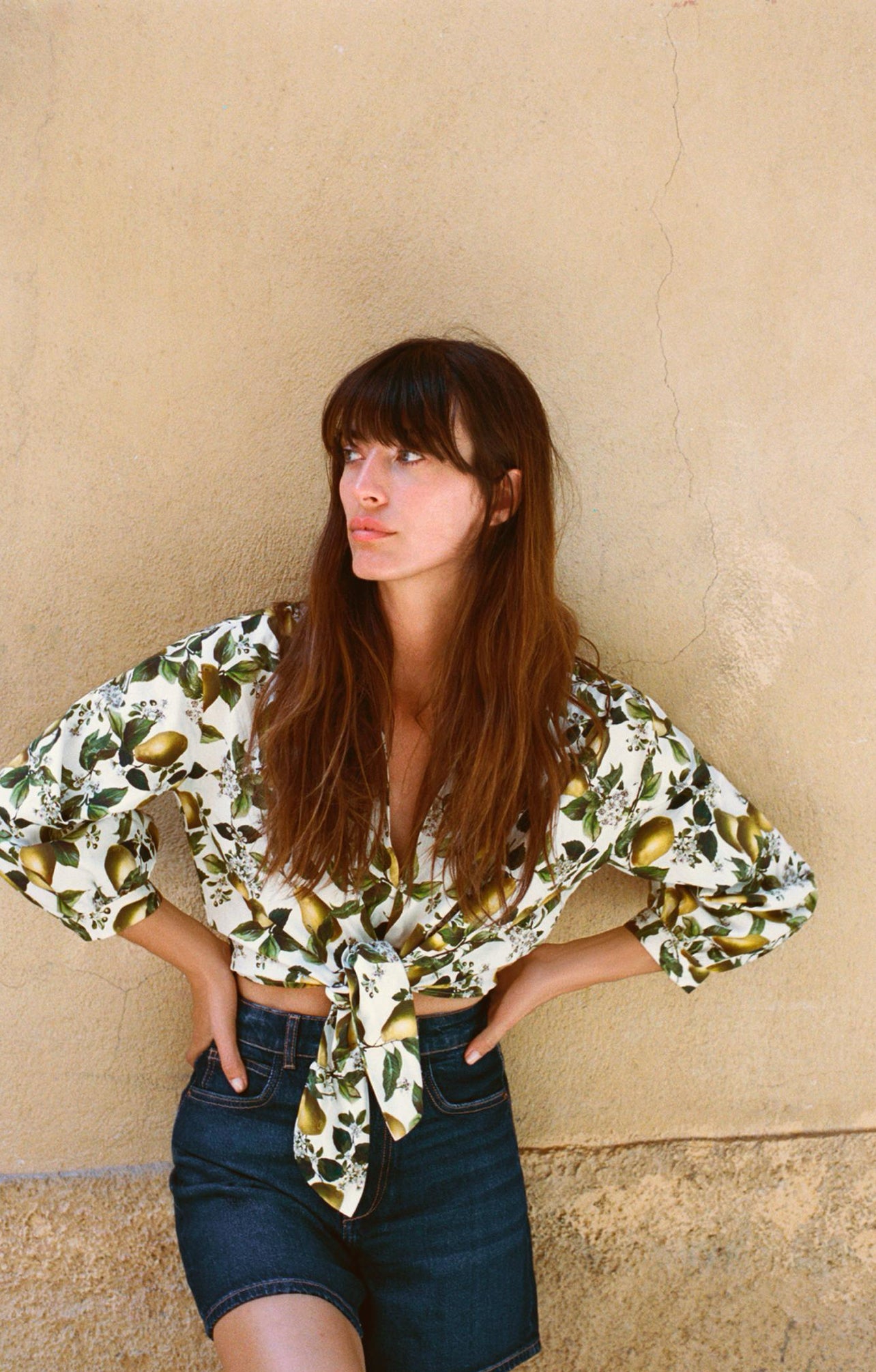 ZARA Knotted Fruit Print Crop Top