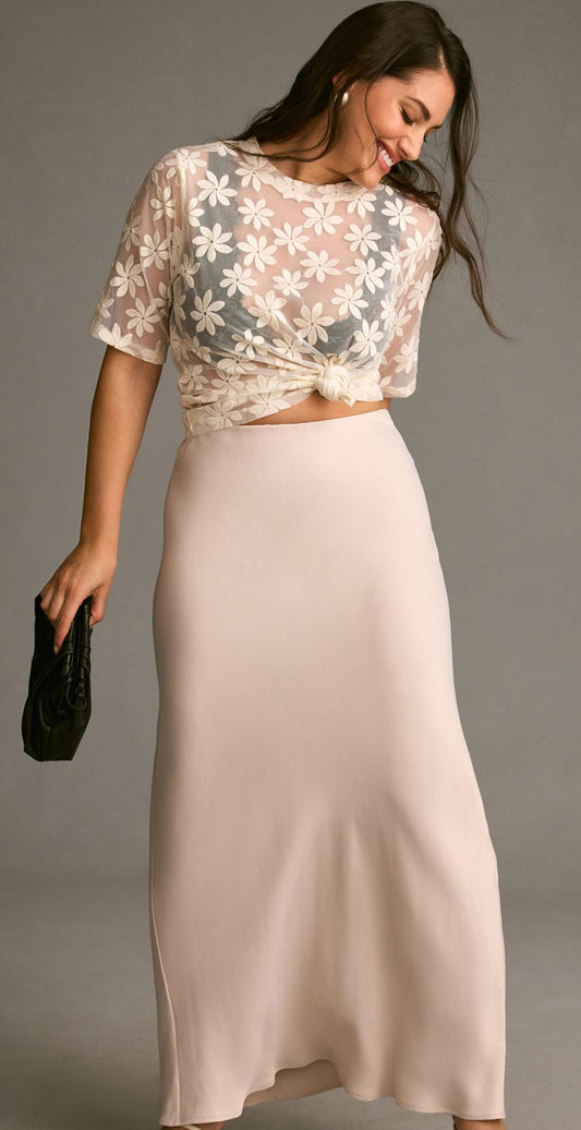 Anthropologie Porridge Daisy Sheer Lace Tee