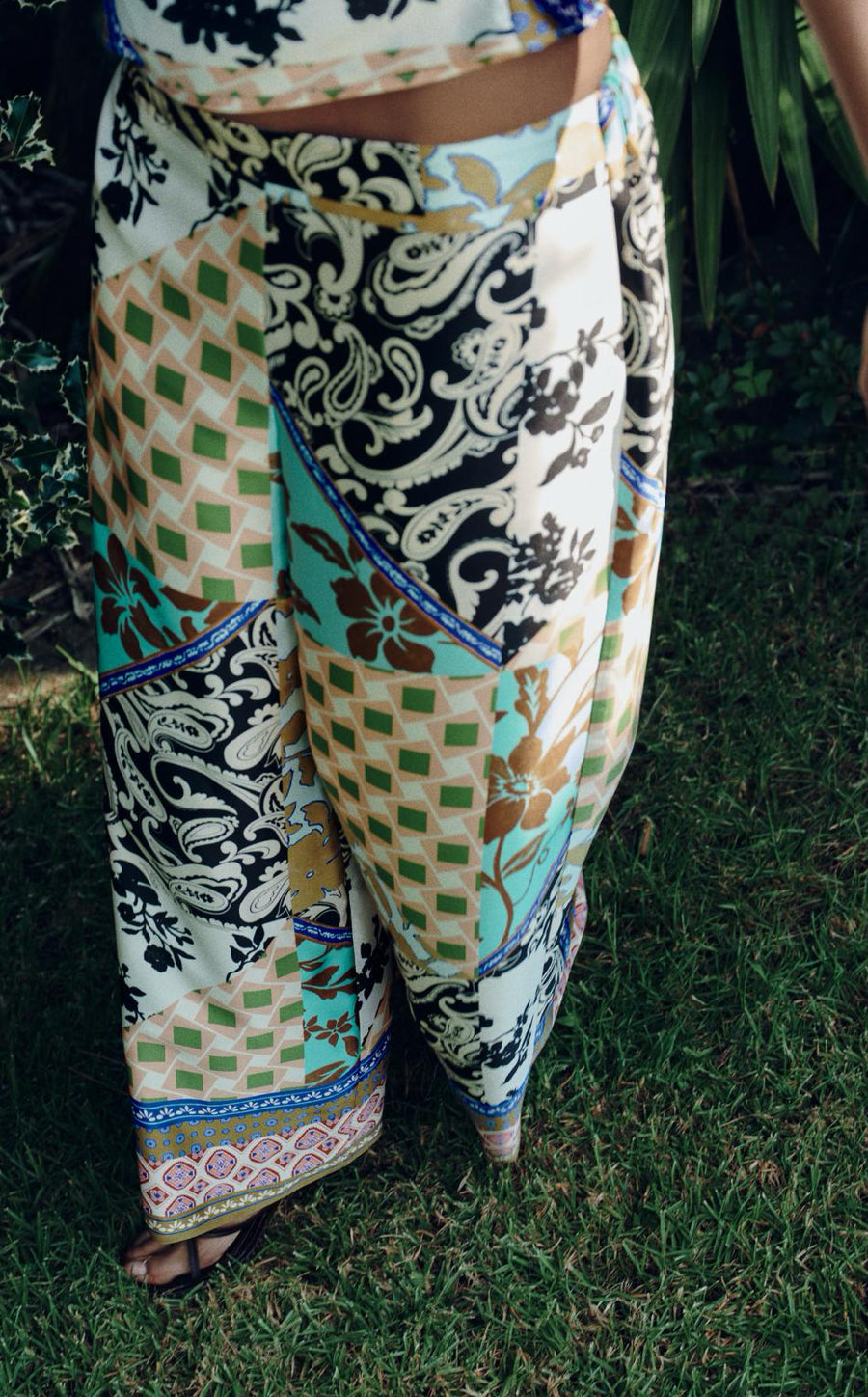 ZARA Patchwork Print Satin Trousers