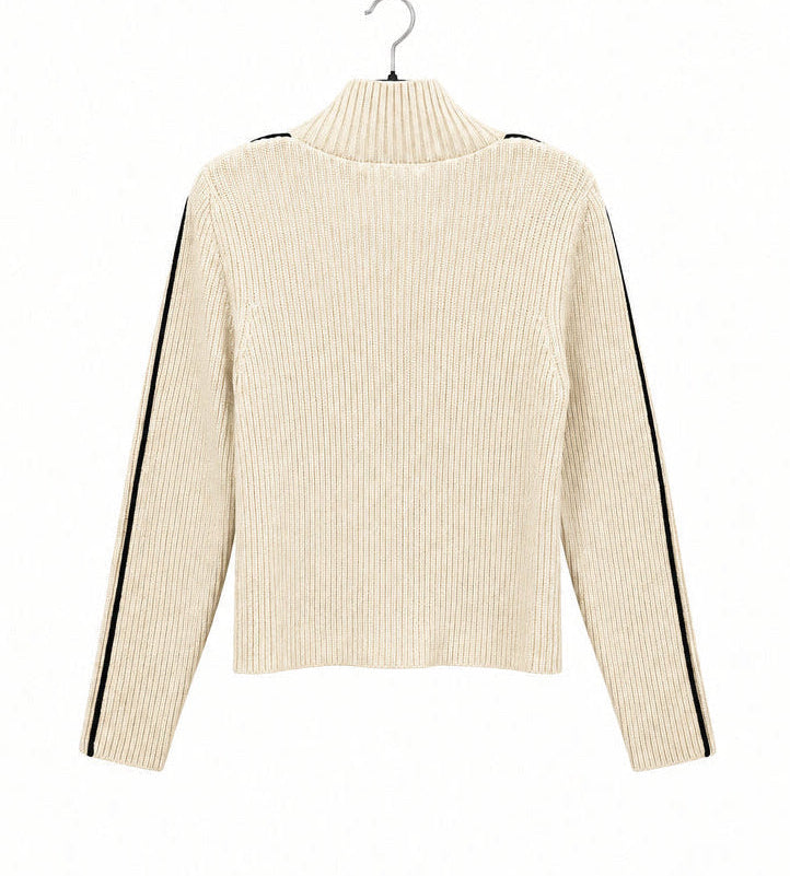 FRENCH CONNECTION Cream Ribbed Turtleneck Sweater with Contrast Stripe