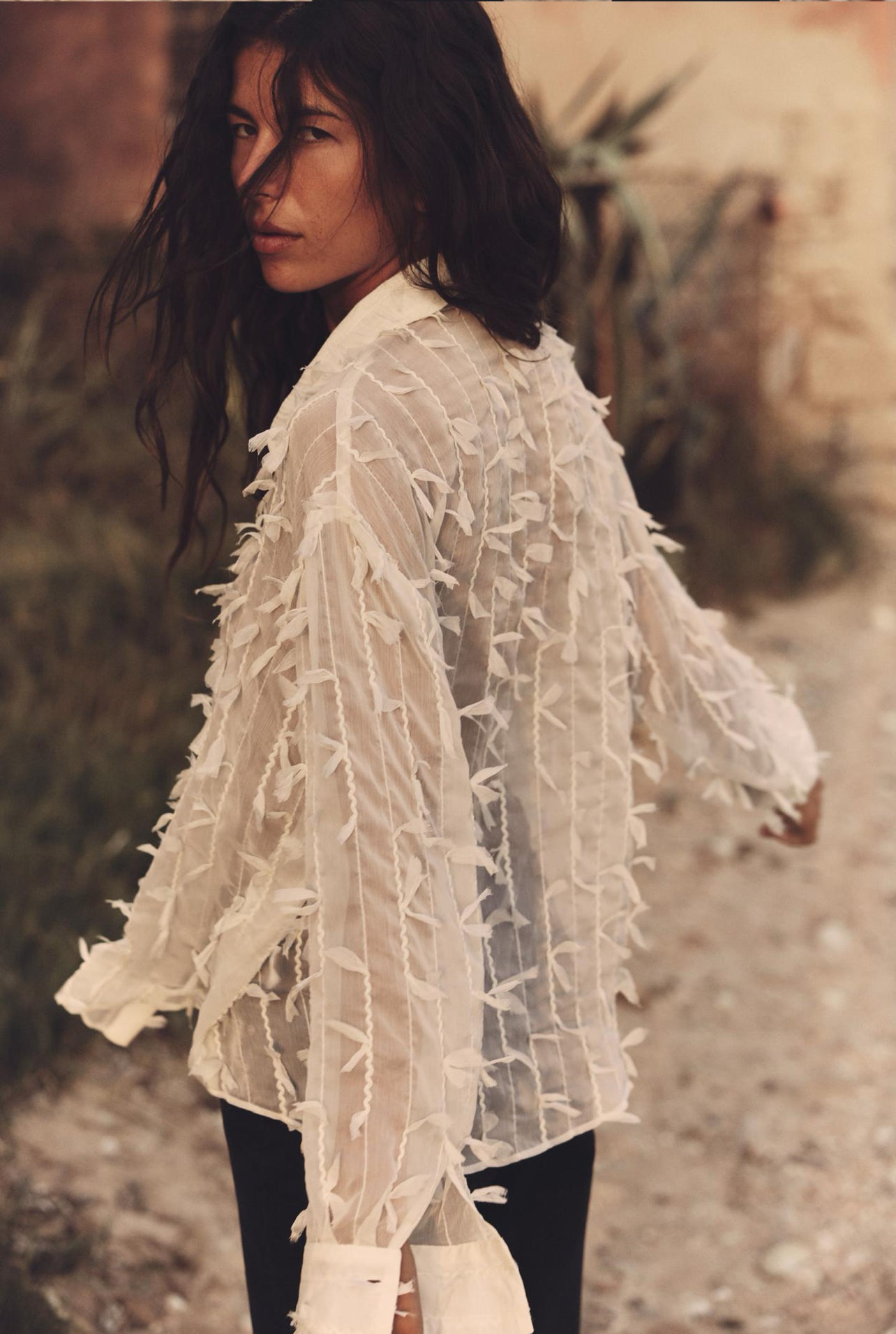 ZARA Fringed Semi-Sheer Shirt