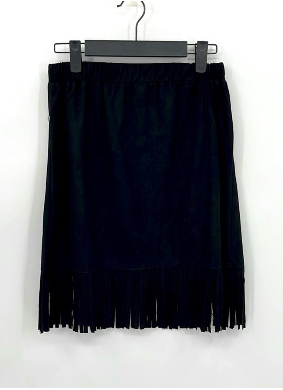 FASHION EXPRESS Faux Suede Studded
Fringe Skirt