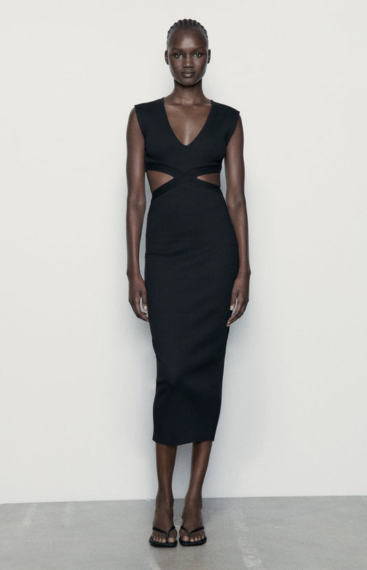 ZARA Cut Out Fitted Rib Dress