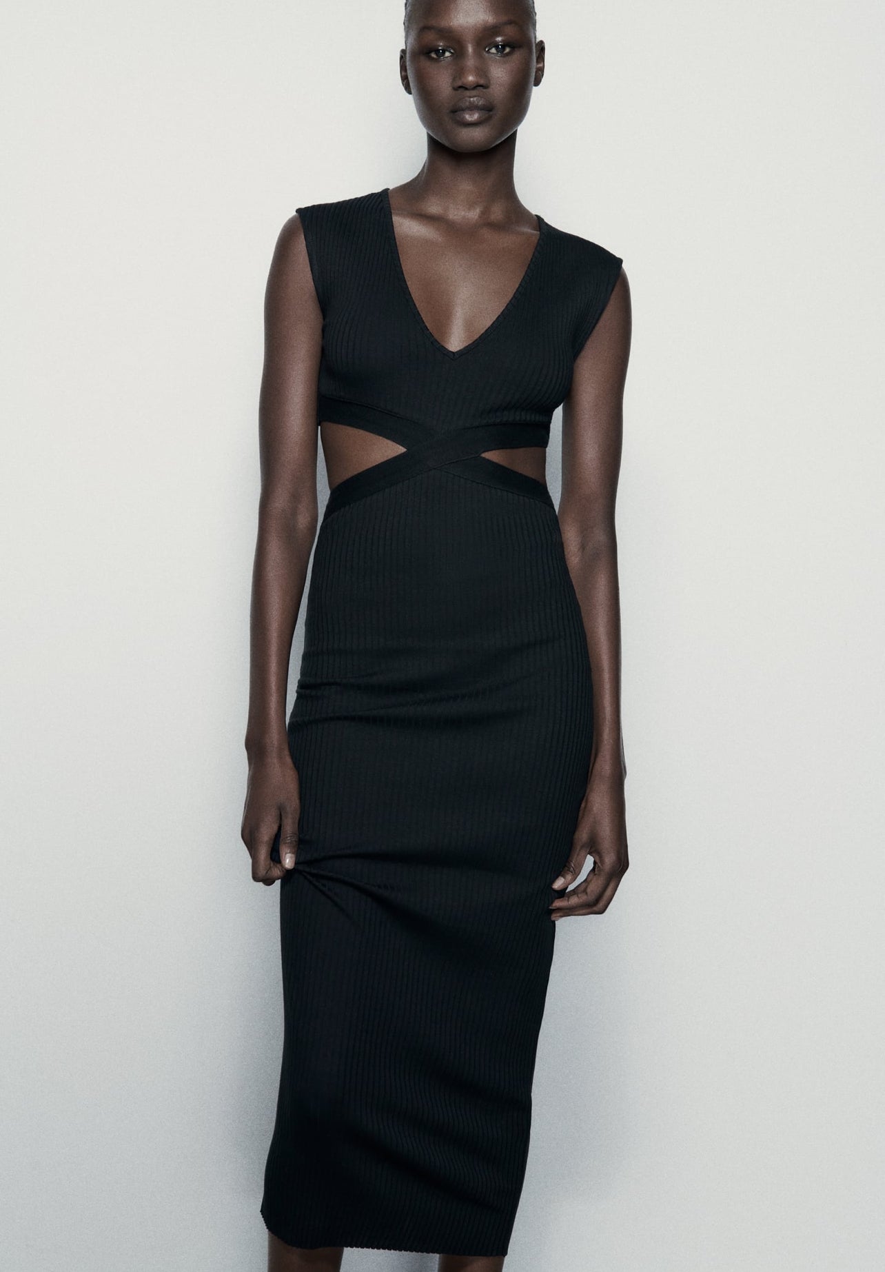 ZARA Cut Out Fitted Rib Dress