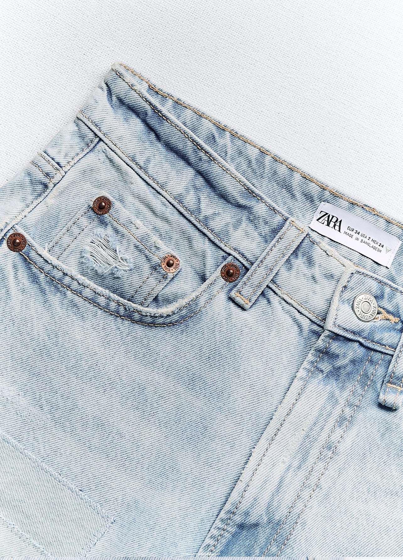 Zara TRF Mid-Rise Denim Patch Shorts
