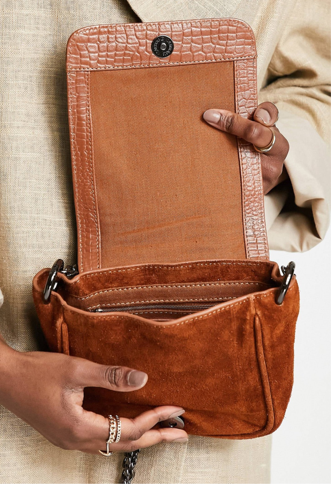 Urbancode Croc Leather Suede Mix Crossbody Bag