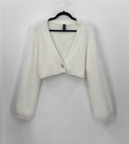 CIDER Solid Fluffy Crop Cardigan