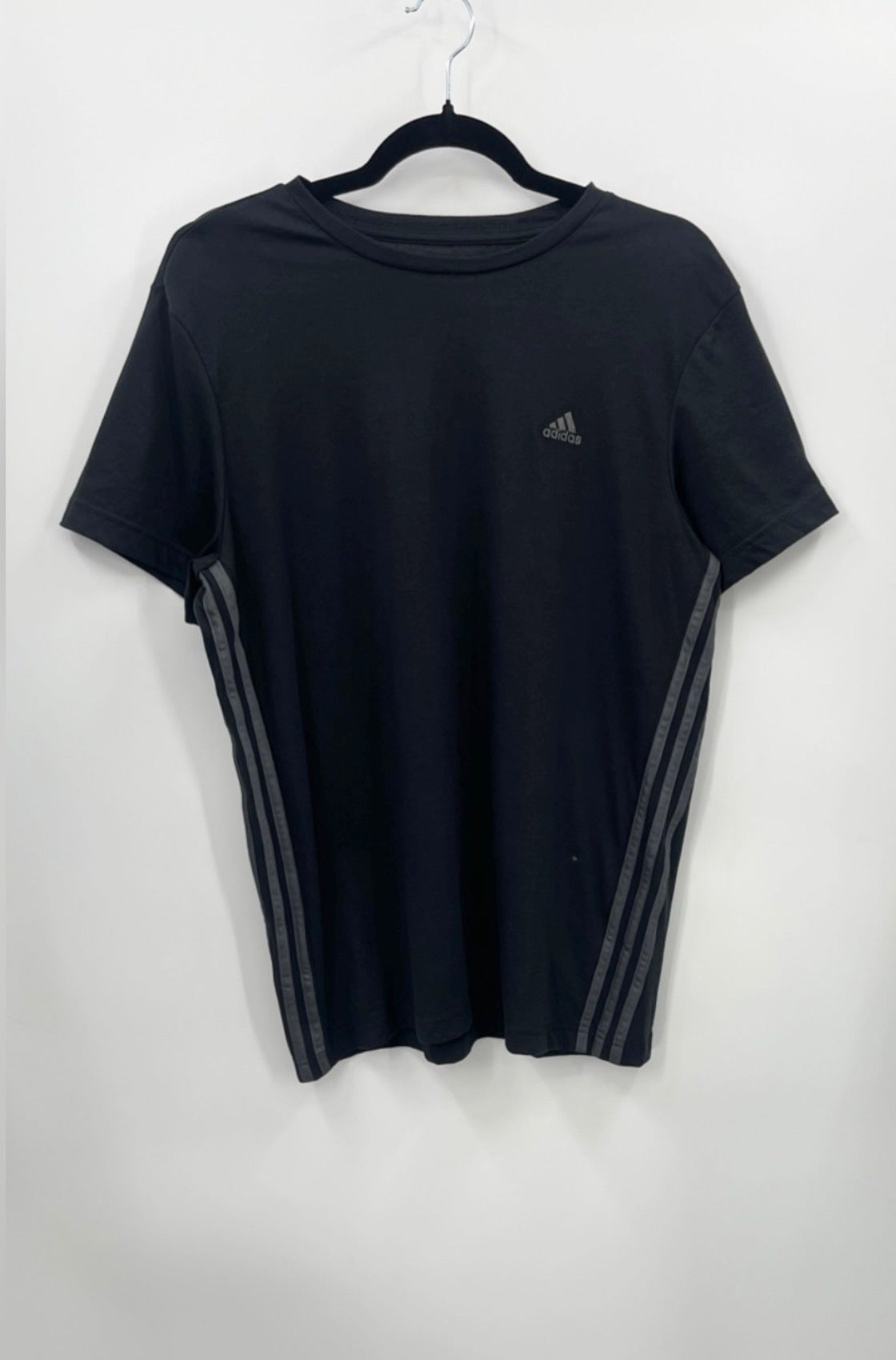 ADIDAS Black Tee with Gray Side Three Stripe