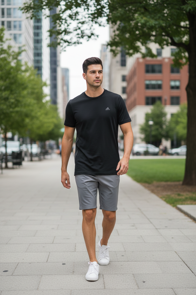 ADIDAS Black Tee with Gray Side Three Stripe