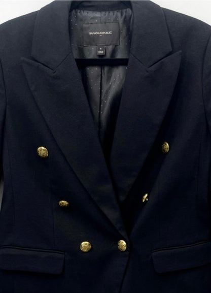BANANA REPUBLIC Double-Breasted "Captain's Blazer" - Gold Crest Buttons (Size 6)