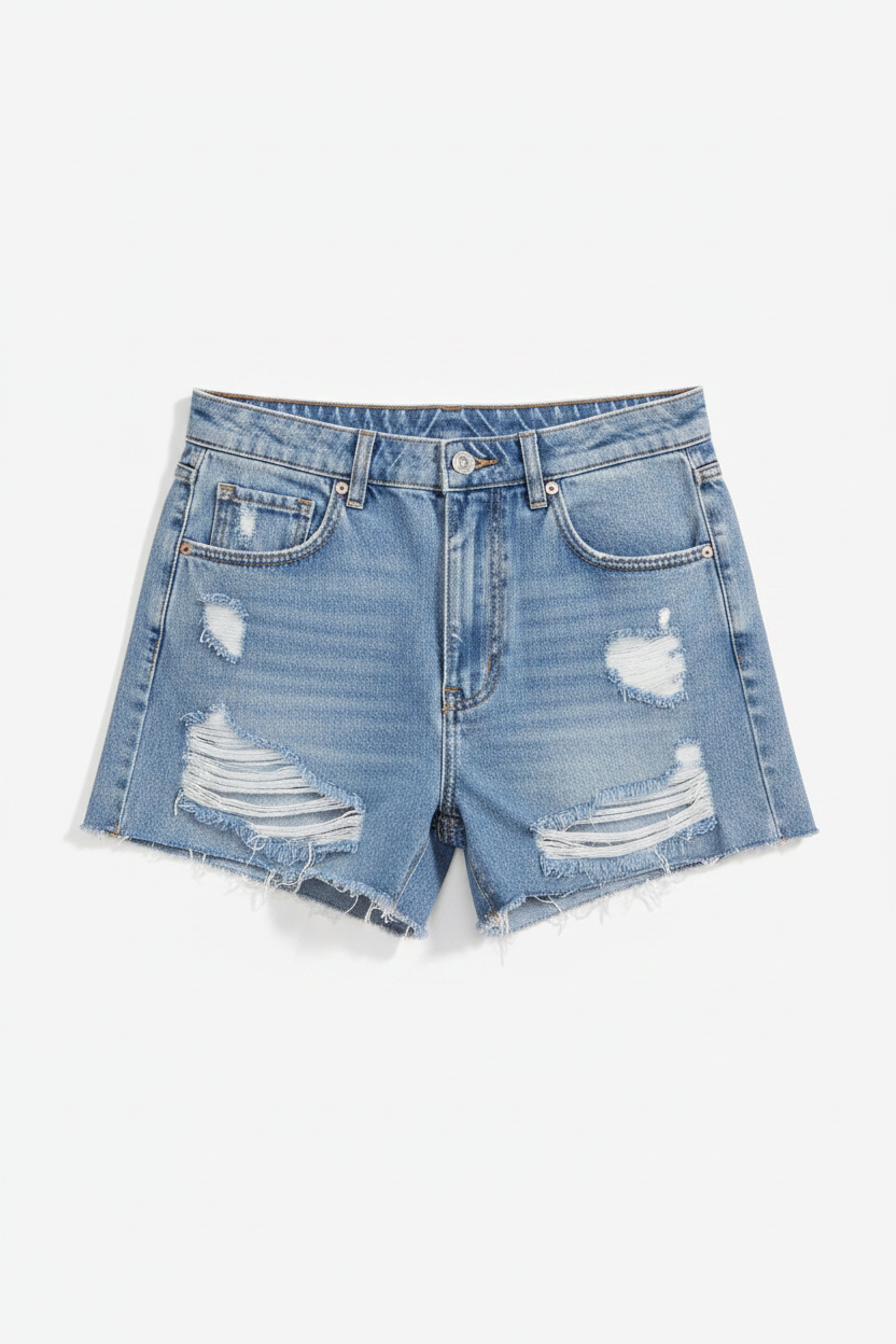 PRETTYLITTLETHING Light Blue Wash Ripped Hem Denim Shorts