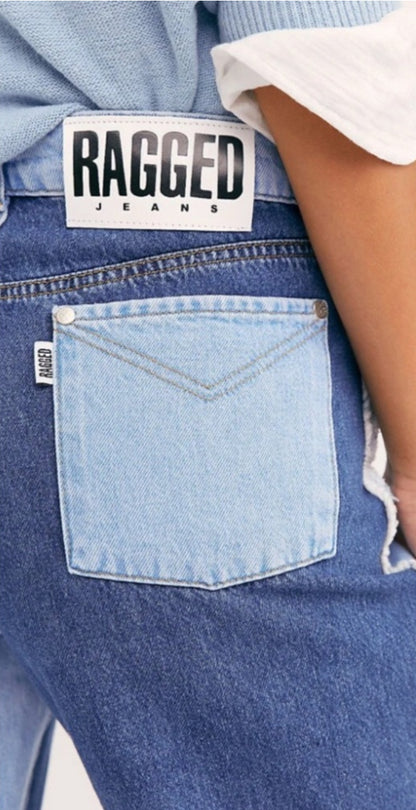 THE RAGGED PRIEST Equilibrium High-Rise Patchwork Quarter Panel Jeans