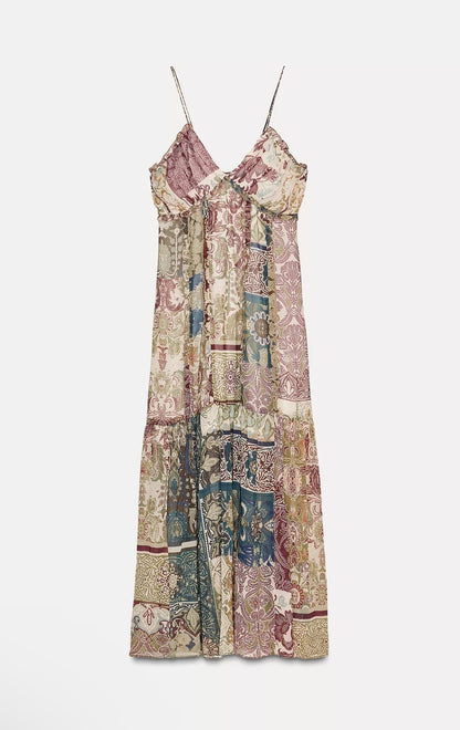 ZARA Patchwork Print Midi Dress