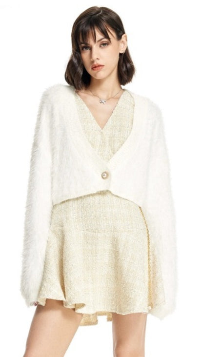 CIDER Solid Fluffy Crop Cardigan