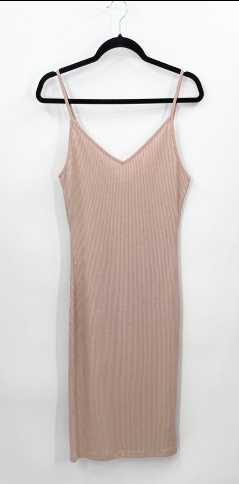 DYNAMITE Ribbed Sleeveless Slip Midi Dress - Blush Nude