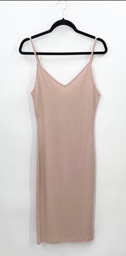 DYNAMITE Ribbed Sleeveless Slip Midi Dress - Blush Nude