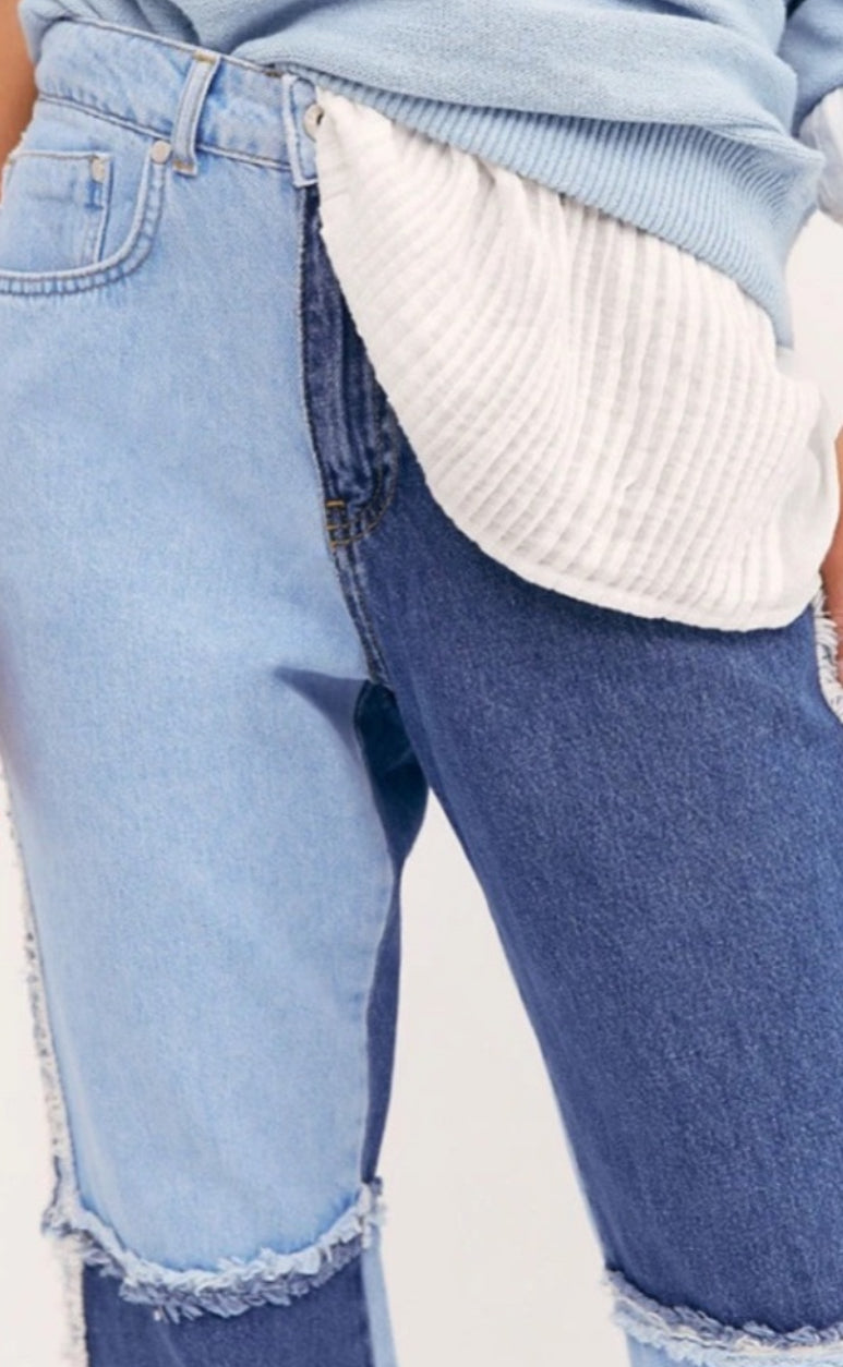 THE RAGGED PRIEST Equilibrium High-Rise Patchwork Quarter Panel Jeans