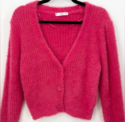MANGO Fuzzy Knit Cardigan