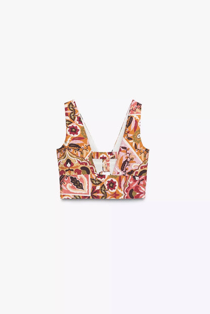 ZARA Knotted Printed Rustic Top